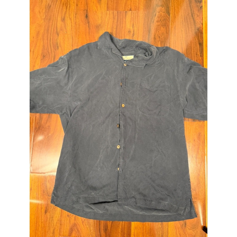 Tommy Bahama Men's Short Sleeve 100% Silk Size M Palm Tree Black Button Up Shirt